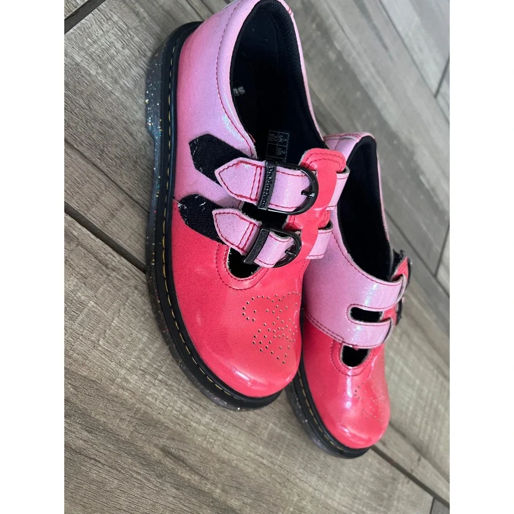 Dr. Martens 8065 Junior Pink Ombre Glitter  Mary Jane Shoes Girls Size 2